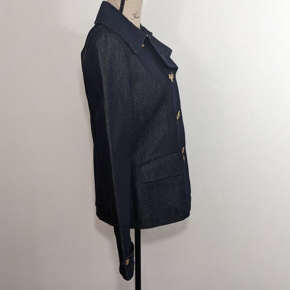 Lauren Ralph Lauren Blue Gold Metallic Denim Double Breasted Jacket Dark Wash M - Picture 10 of 11